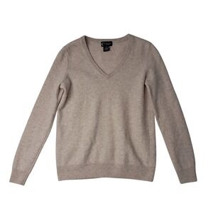 Bloomingdale's Cashmere Sweater Women's Medium Beige 2 Ply V Neck Quiet Luxury